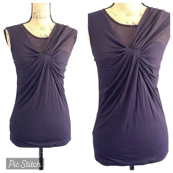 EUC! Unique Ann Taylor Deep Purple Sleeveless Twist Front Blouse - S - Picture 1 of 11